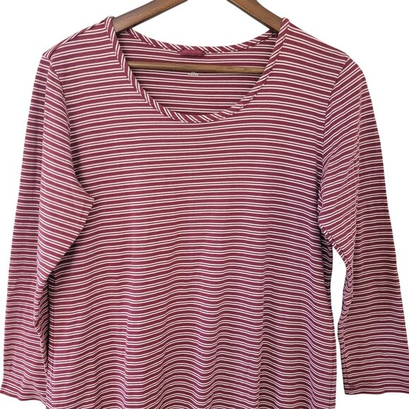 Lands End Striped Cotton Dress Womens Size M Burgundy & White Casual Stretch - Picture 4 of 7